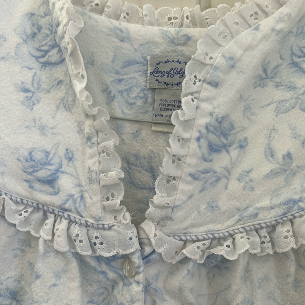 Lanz of Salsbury Blue Floral Cotton Ruffle Pajama Top